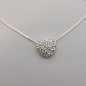 Cubic Zirconia Heart Necklace 925 Sterling Silver, Cubic Zirconia, April Birthstone, Gift for Her, Vintage Necklace, Estate Jewelry, IW#3493