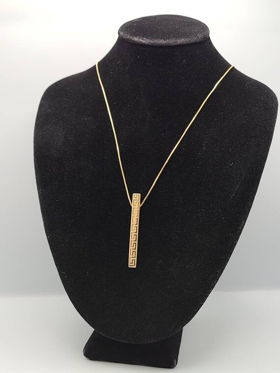 Greek Key Leaves Minimalist Vertical Bar Necklace