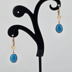Vintage 14k Yellow Gold Turquoise Drop Earrings – Oval Cabochon