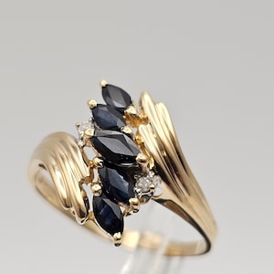 Sapphire and Diamond Ring in 14kt Yellow Gold, Cocktail Ring, Vintage Estate Jewelry, Size 9.75, Appraised, w#3112