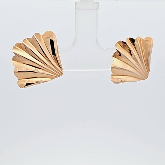 Sculpted Fan Earrings in 14kt Gold, Ruffled Gold … - image 1