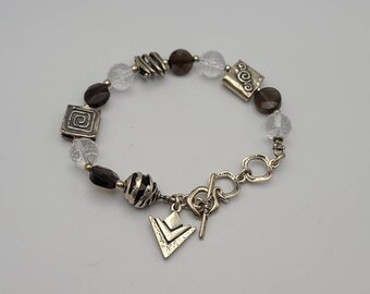 Silpada Smoky Quartz Bracelet, 925 Silver Smoky Quartz Beaded Bracelet, Designer Silpada Bracelet, Item w#2870le Clasp Bracelet