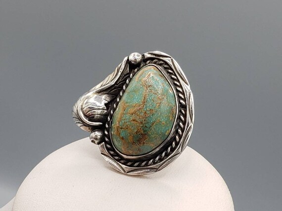 Vintage Signed Larry Pinto Navajo Native American Indian Handmade Silver Turquoise Statement Ring Size 8 Item w# 1450