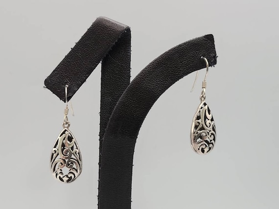 Vintage Openwork Teardrop Earrings: 925 Silver - … - image 1