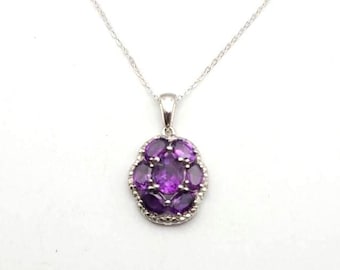 Vintage Amethyst Necklace - 925 Sterling Silver - Cluster Style Pendant - Estate Jewelry