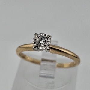Bague de fiançailles en diamant vintage, or jaune 14 carats, 0,10 carat, bague solitaire en diamant naturel, taille 6,5, bijoux de domaine, W #1015