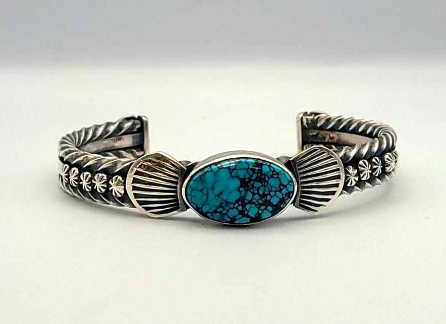 Vintage Turquoise Cuff Bracelet - 925 Sterling Silver - Navajo