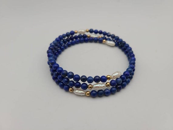 Lapis Lazuli and Pearl Bracelet, 14k Yellow Gold … - image 2