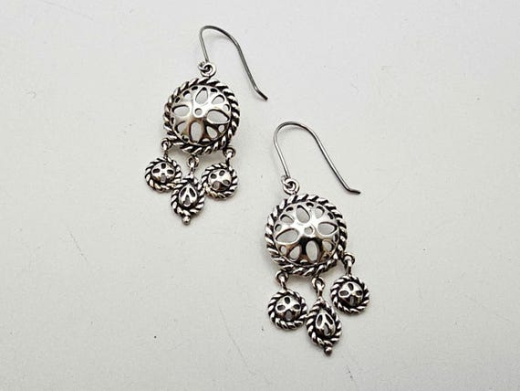Vintage Openwork Geometric Dangle Earrings: 925 S… - image 3