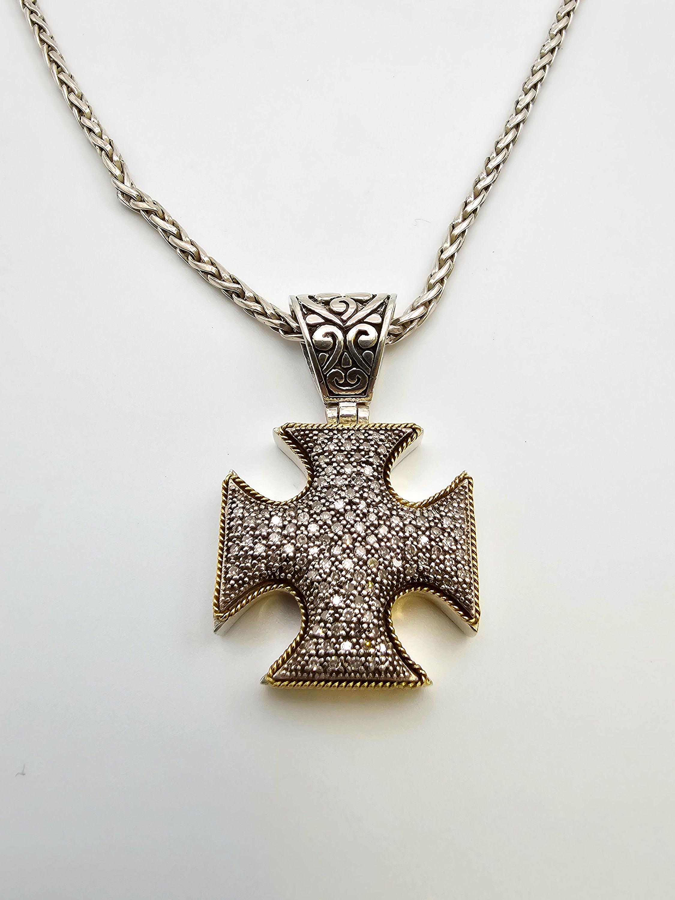 Diamond Maltese Cross Necklace in 925 Sterling Silver and 18k Yellow Gold, 1.60 CTW, Effy Balissima, Unisex Design, w#2460