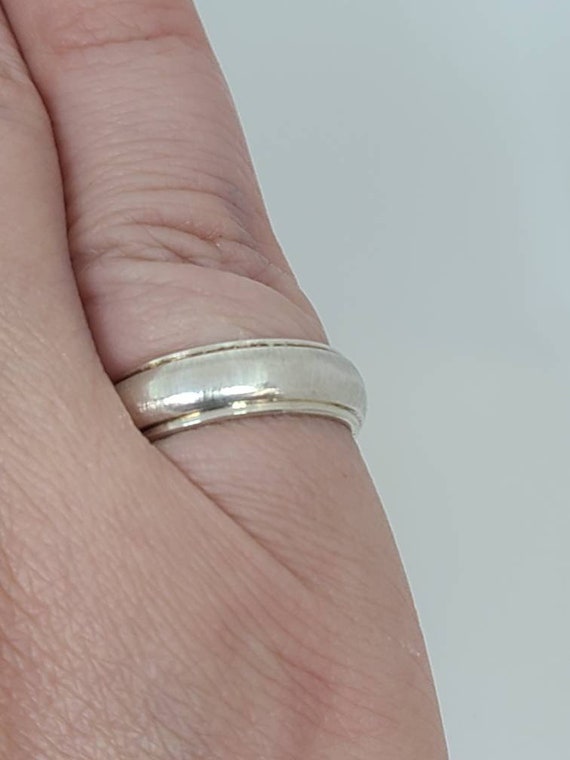 Brushed finish Silver Band, 925 Silver Textured B… - image 1