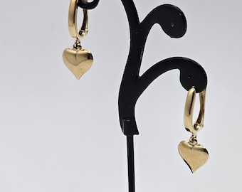 Vintage Heart Earrings - 14k Yellow Gold - Estate Jewelry