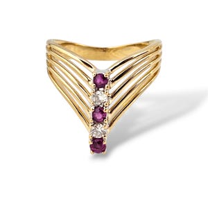 Vintage 14k Yellow Gold Ruby and Diamond Ring - Size 6.75 - Appraised - Estate Jewelry
