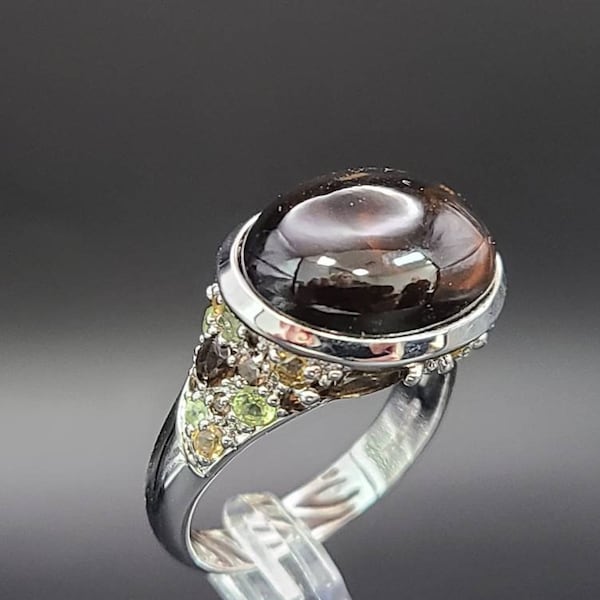 David Sigal Smoky Quartz Multi-Gem Ring, 925 Silver Smoky Quartz Ring, Designer David Sigal Ring Size 10.25 Item w#1182