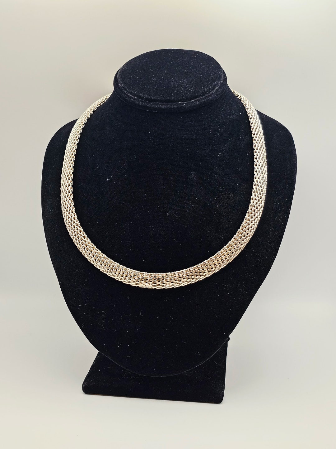 Mesh Collar Necklace, 925 Silver, Wide Woven Silver Necklace, Vintage