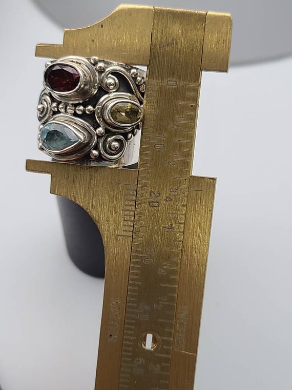 Wide Multi-gem Ring, 925 Silver, Garnet, Blue Top… - image 6