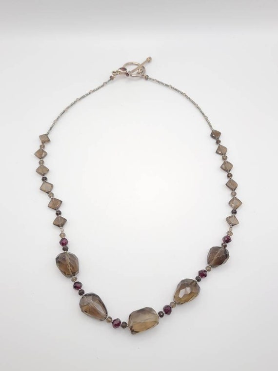 Smoky Quartz and Garnet Necklace, 925 Silver, Chu… - image 5