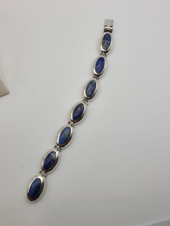 Lapis Lazuli Panel Bracelet, 925 Silver Inlay Lap… - image 7