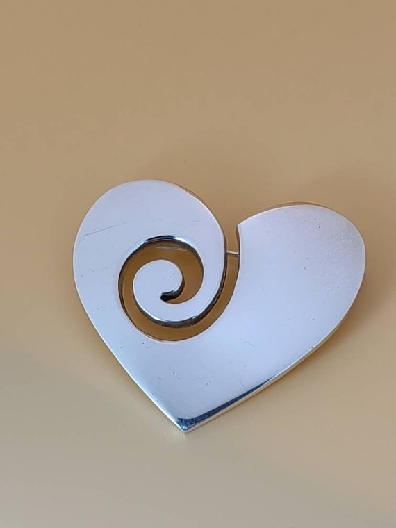 Swirled Heart Pin in Sterling Silver, Mexican Arti