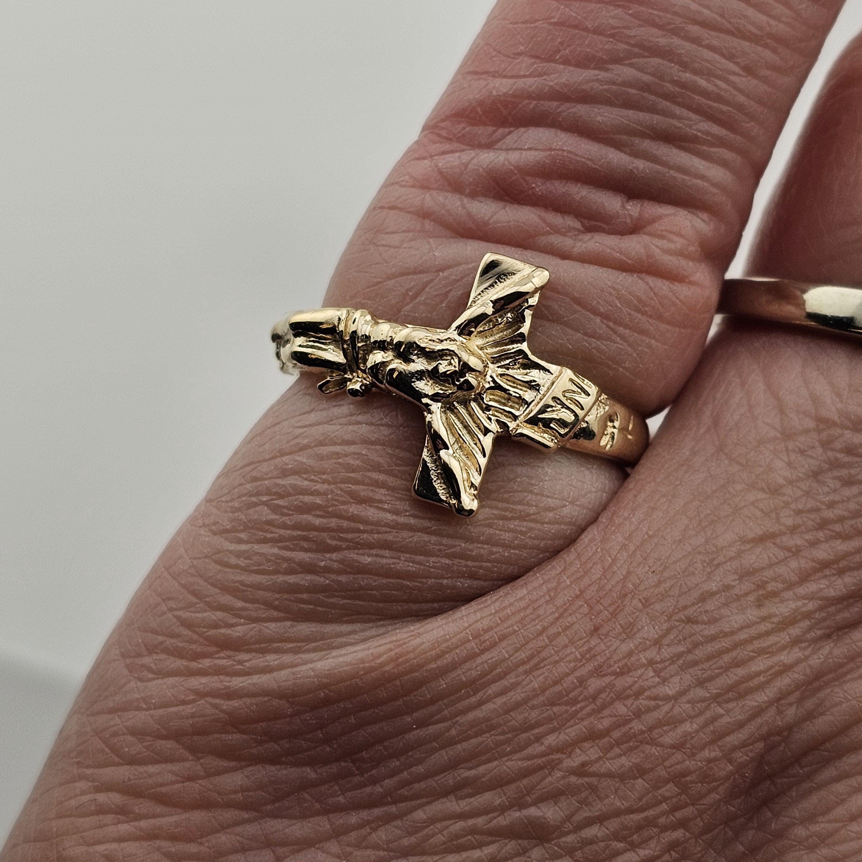 Vintage Crucifix Cross Ring - 10k Yellow Gold - Size 6.5 - Estate