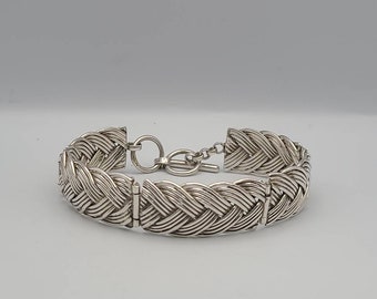 Woven Panel Bracelet, 925 Silver Braided Panel Bracelet, Vintage Silver Panel Bracelet Item w#1089