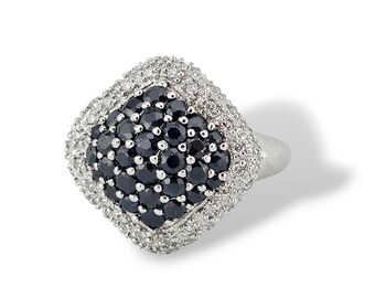 Vintage Diamond and Sapphire Cluster Ring - 14k White Gold - Size 7 - Appraised - Estate Jewelry