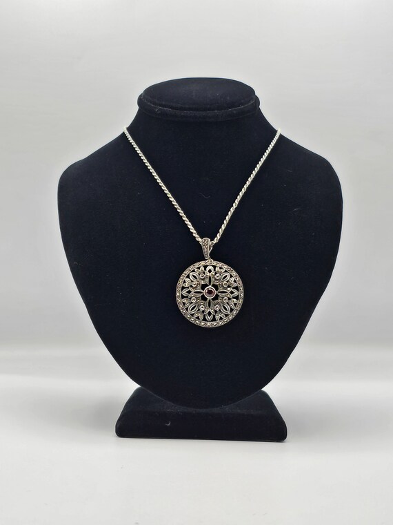 Judith Jack Marcasite and Garnet Necklace Sterling Silver