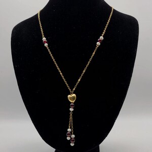 Garnet and Pearl Drop Necklace in 14kt Yellow Gold, Beaded