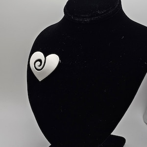 Vintage Sterling Silver Swirled Heart Modernist Pin, Mexican Artisan Signed MWS, Estate Jewelry, W#608