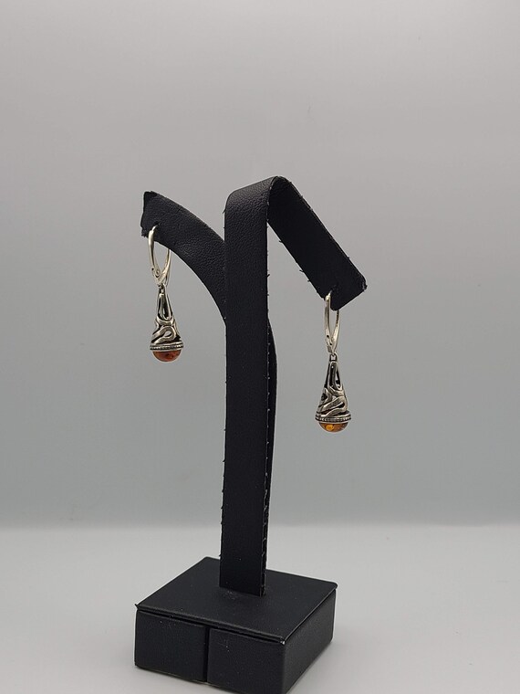 Natural Resin Drop Earrings, 925 Silver, Bali Ear… - image 3