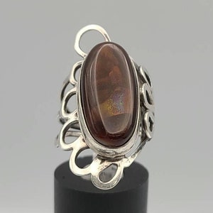 Vintage 925 Silver Ornate Oval Ammonite Ring, Estate Jewelry, Size 6, w#1691