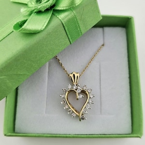 Vintage 14k Yellow Gold Heart Necklace - 0.45 CTW Diamond Accent Pendant, Estate Jewelry, w#3662