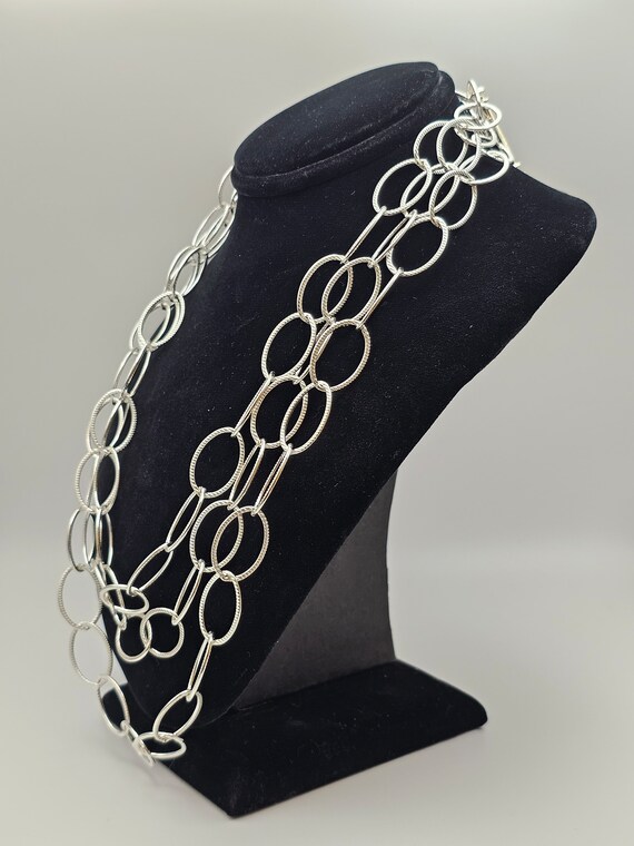 Textured Oval Link Necklace, 925 Silver, Designer… - image 3