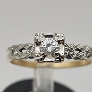 Vintage 14k Yellow and White Gold Diamond Engagement Ring, 0.19 CTW Natural Diamonds, Appraised, Estate Jewelry, Size 7, w#2958