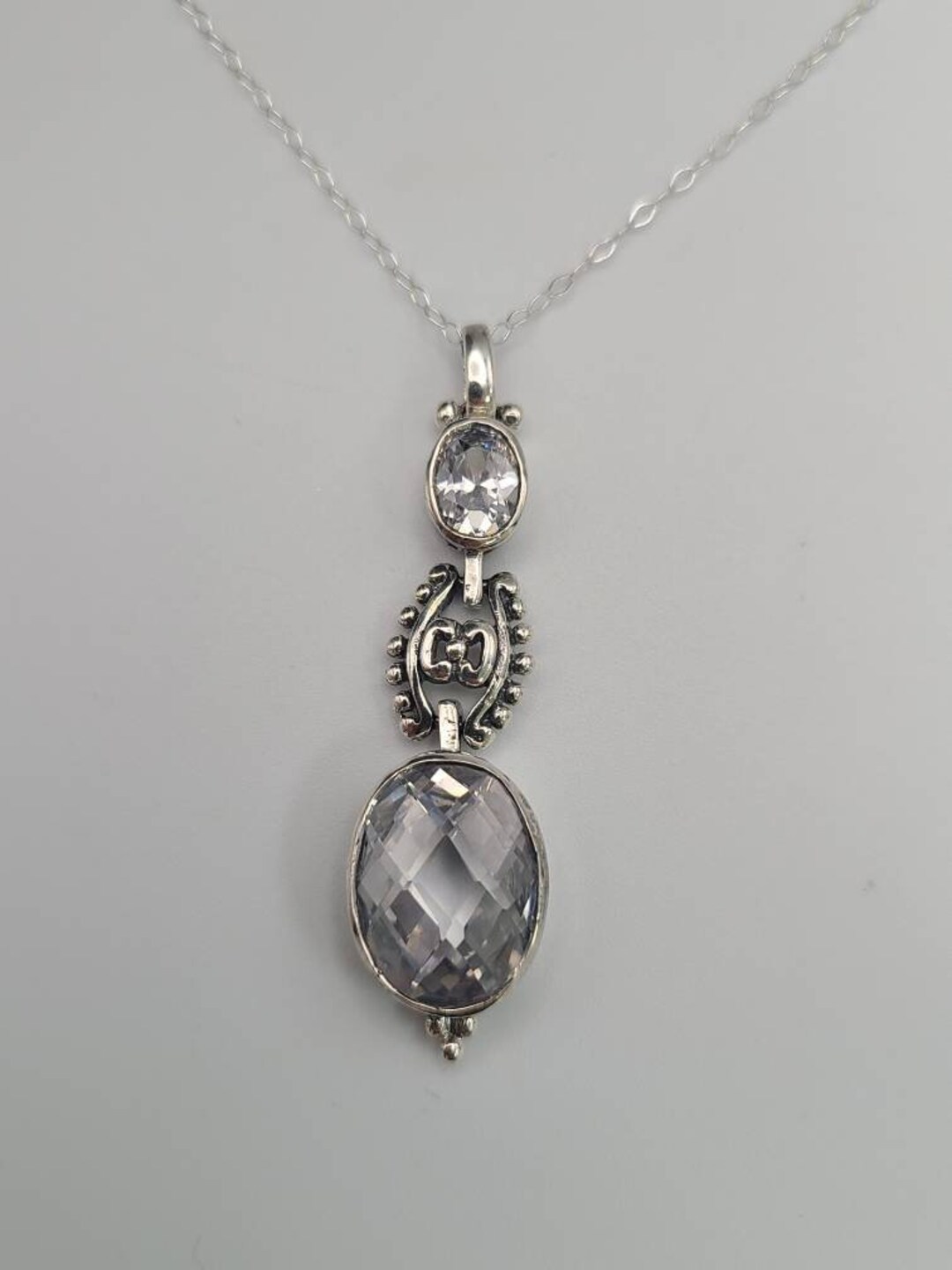Vintage 925 Silver Cubic Zirconia Necklace, Estate Jewelry
