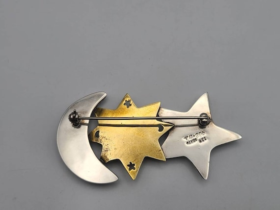 Vintage Sun Moon and Star Brooch: 925 Sterling Si… - image 6
