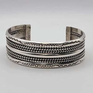Ornate Sterling Silver Cuff Bracelet, Native Americans Jewelry, Artisan Signed Tahe, Vintage Estate Jewelry, w#74