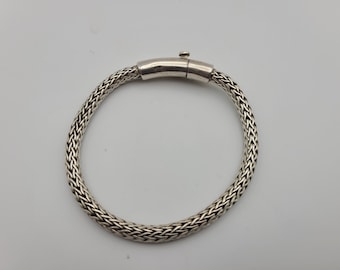 Woven Silver Bracelet, 925 Silver, Braided Silver Bracelet, Vintage Fancy Link Bracelet, Estate Jewelry, 8", 5mm, w#1387