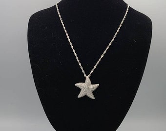 Starfish Necklace, 925 Silver, Cubic Zirconia Necklace, Beach Wedding, CZ Necklace, Beach Jewelry, April Birthstone, Bridesmade Gift, w#2108