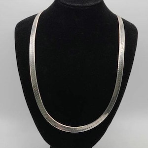 Vintage 925 Silver Herringbone Chain Necklace, Estate Jewelry, 30&quot; w#1498