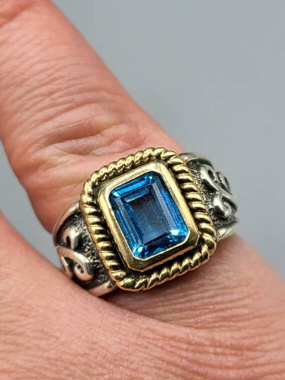 Blue Topaz Ring, 925 Silver and 14kt Yellow Gold,… - image 3
