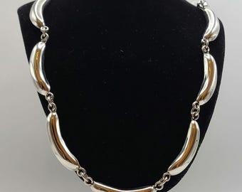 Vintage Sterling Silver Mexican Modernist Curved Panel Necklace - Estate Jewelry