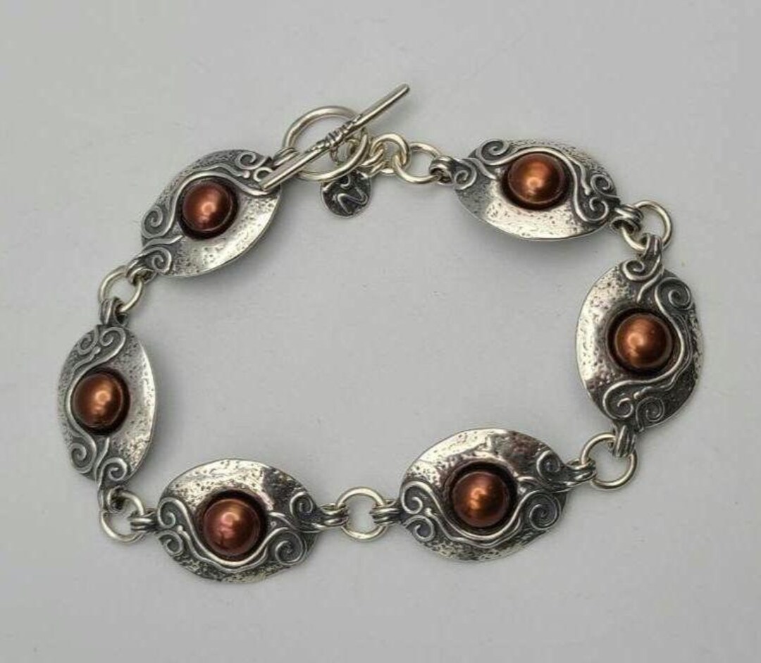Buy Designer or Paz 925 Sterling Silver Ornate Panel Copper Colored Pearl  Bracelet, Estate Jewelry, W#2071 Online in India
