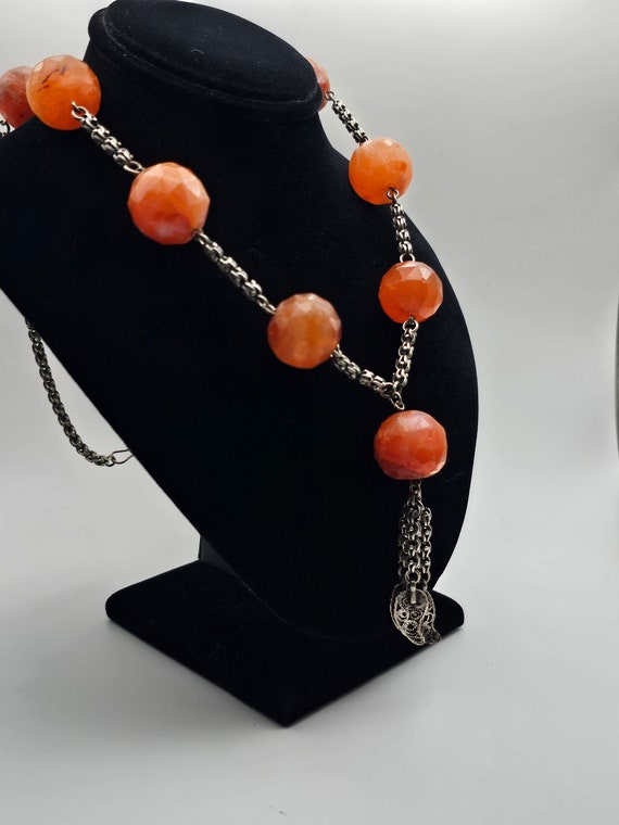 Agate Tassel Necklace, .875 Silver, Agate Beaded … - image 6