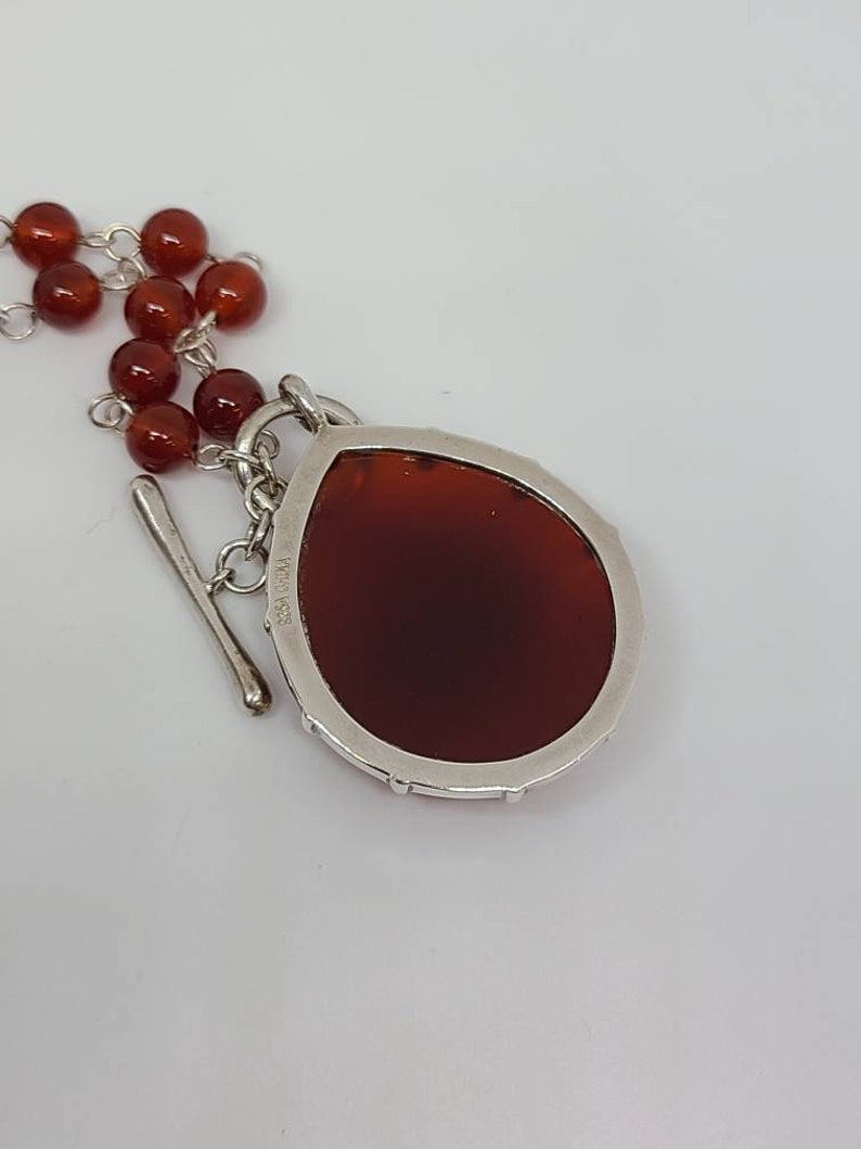 Beaded Carnelian Teardrop Necklace in 925 Silver, Vintage Estate