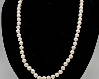 Vintage Cultured Pearl Necklace - 14k Yellow Gold - 6.4mm - Estate Jewelry