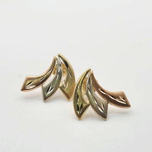 Vintage Diamond Cut Tri-gold Swirl Earrings 14k Yellow White and Rose Gold Earrings, Estate Jewelry, W#3194