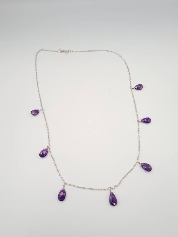 Amethyst Briolette Drop Necklace, 925 Silver Amet… - image 4