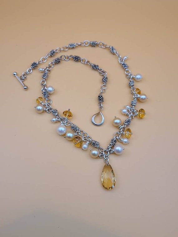 Citrine and Pearl Necklace in 925 Silver, Multi-G… - image 3