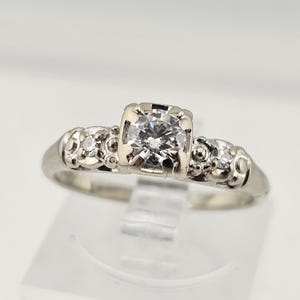 Vintage Diamond Engagement Ring - 14k White Gold - 0.34 CTW - Size 6.25 - Appraised - Estate Jewelry
